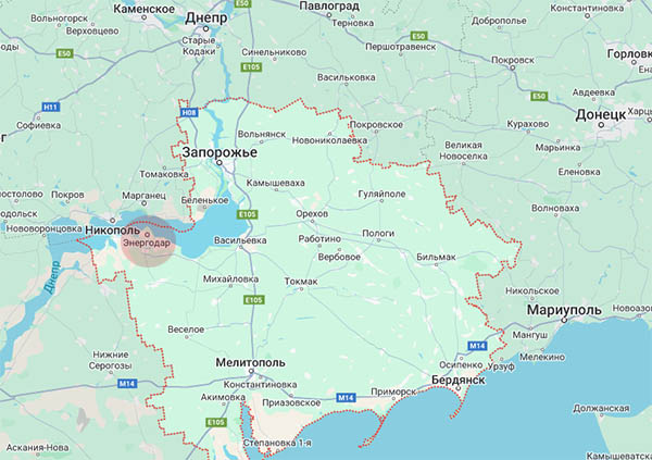 Запорожская АЭС на карте