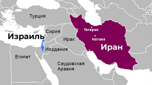 Иран и Израиль на карте мира, карта Ближнего Востока