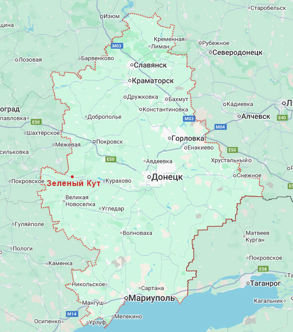 Зеленый Кут на карте Донецкой области ДНР