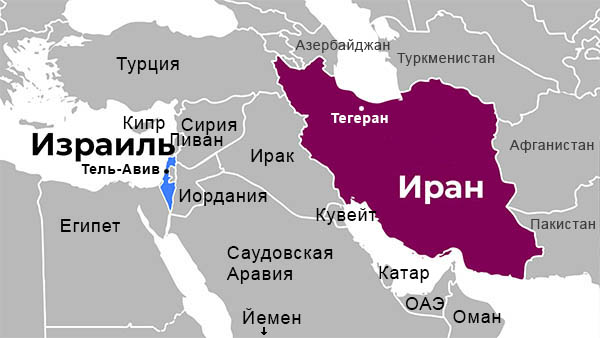 Иран и Израиль на карте мира