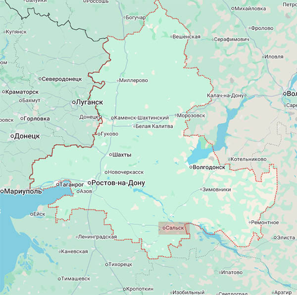 Сальск на карте Ростовской области