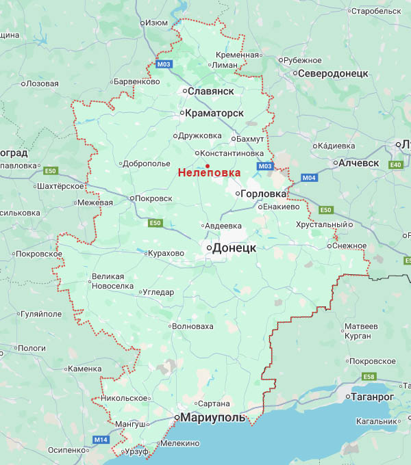 Нелеповка на карте Донецкой области